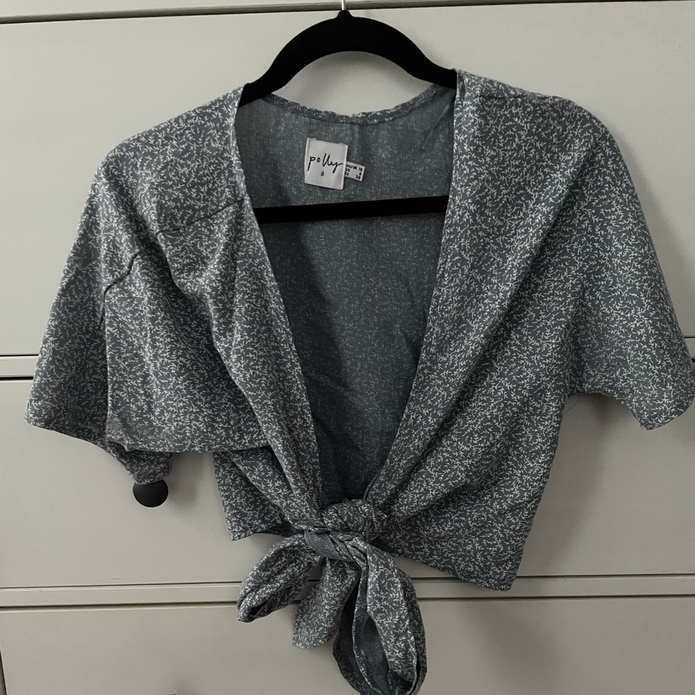 Blue tie front top